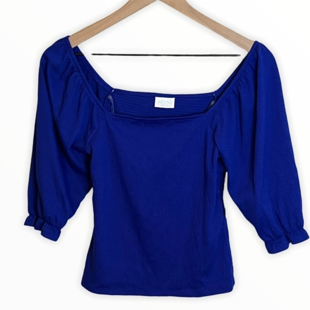 Abound blue‎ clematis square neck textured 3/4 sleeves blouse size small